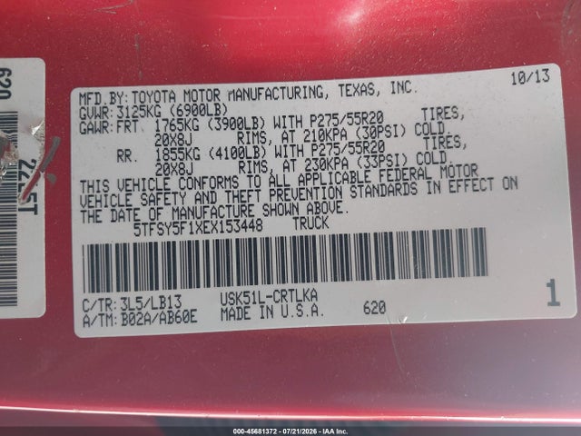 5TFSY5F1XEX153448 Toyota Tundra Limited 5.7l V8