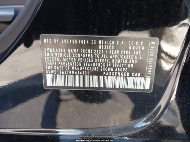 Продаж на аукціоні авто 2016 Volkswagen Jetta 1.8t Sport, vin: 3VWD17AJ7GM414301, номер лоту: 45681382