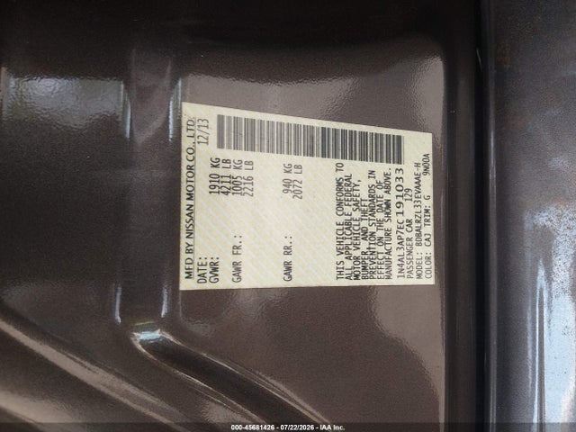 Nissan Altima 2.5 S 2014 1N4AL3AP7EC191033 Image 9