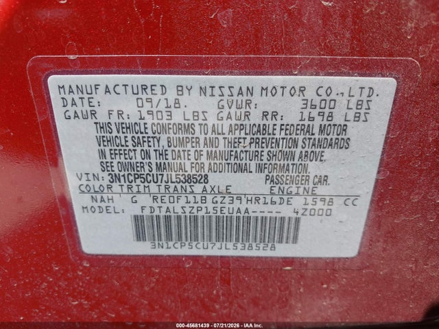 Nissan KICKS SV 2018 3N1CP5CU7JL538528 Image 9