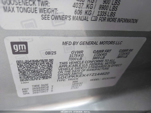Продажа на аукционе авто 2026 Chevrolet Silverado 1500 4wd  Short Bed Lt With 2fl, vin: 1GCPKKEK4TZ144620, номер лота: 45681470