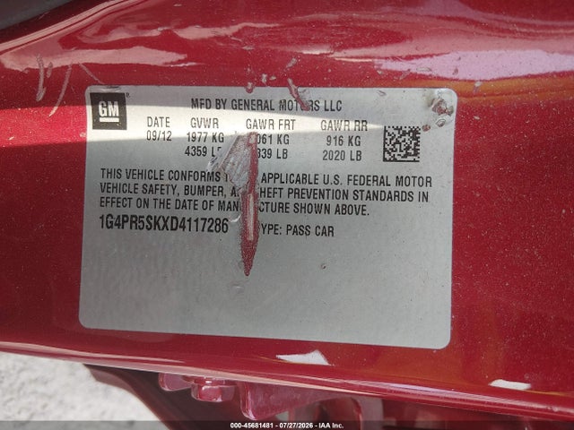 Продаж на аукціоні авто 2013 Buick Verano Convenience Group, vin: 1G4PR5SKXD4117286, номер лоту: 45681481