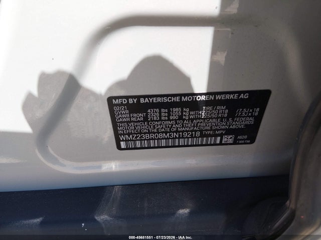 Продаж на аукціоні авто 2021 Mini Countryman Oxford Edition, vin: WMZ23BR08M3N19218, номер лоту: 45681551