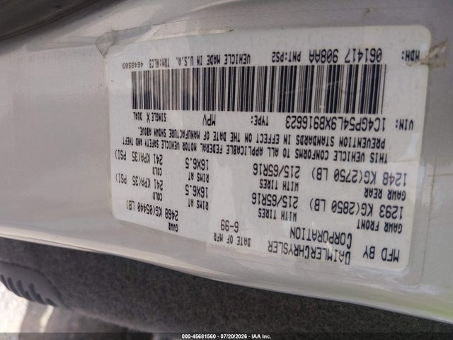 1999 Chrysler Town & Country Lx მანქანა იყიდება აუქციონზე, vin: 1C4GP54L9XB916623, აუქციონის ნომერი: 45681560