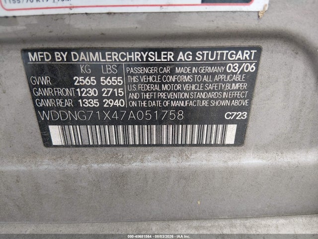 2007 Mercedes-benz S 550 მანქანა იყიდება აუქციონზე, vin: WDDNG71X47A051758, აუქციონის ნომერი: 45681564