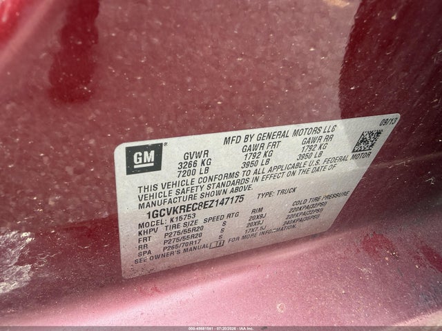 45681581 :رقم المزاد ، 1GCVKREC8EZ147175 vin ، 2014 Chevrolet Silverado 1500 Lt مزاد بيع