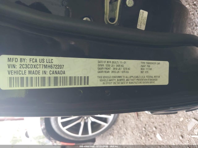Продаж на аукціоні авто 2021 Dodge Charger R/t Rwd, vin: 2C3CDXCT7MH672207, номер лоту: 45681595