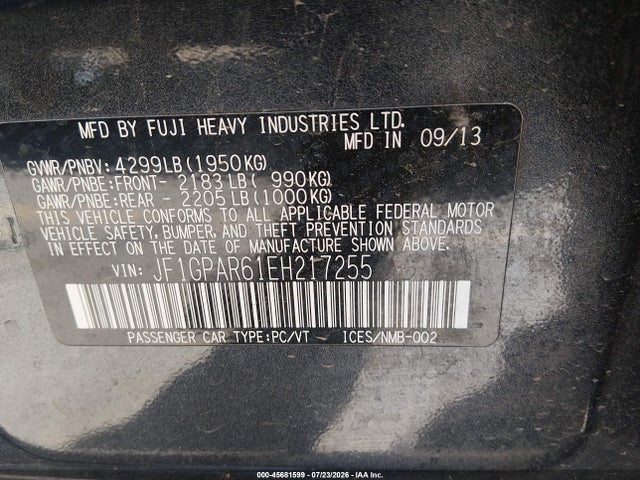 JF1GPAR61EH217255 Subaru Impreza 2.0i Sport Limited