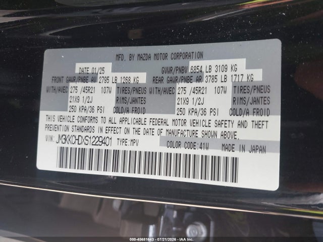 Aukcja sprzedaży 2025 Mazda Cx-90 3.3 Turbo Premium Sport, vin: JM3KKCHDXS1229401, numer aukcji: 45681643