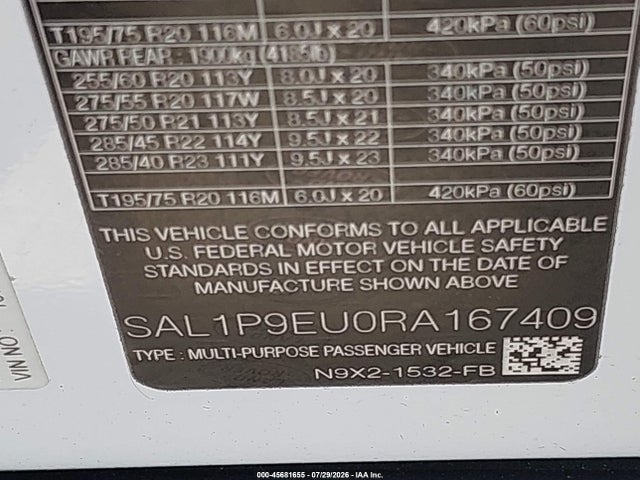 SAL1P9EU0RA167409 Land Rover Range Rover Sport Se