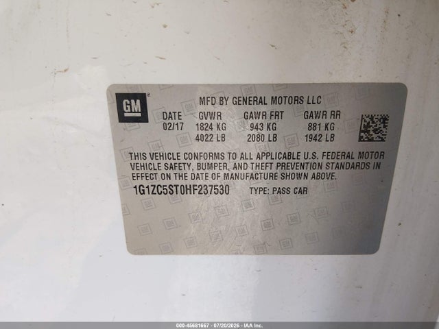1G1ZC5ST0HF237530 Chevrolet Malibu 1fl