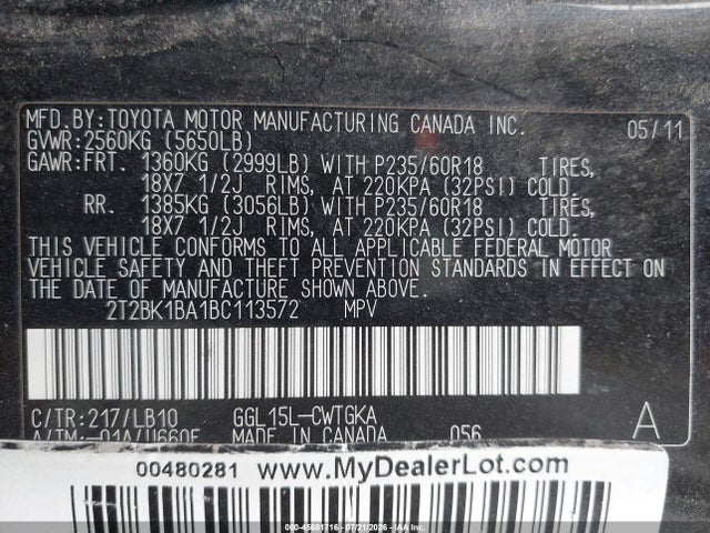 Продажа на аукционе авто 2011 Lexus Rx 350, vin: 2T2BK1BA1BC113572, номер лота: 45681716