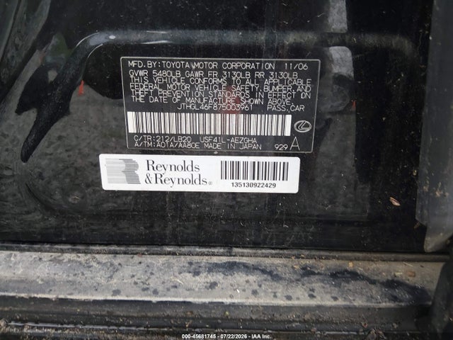 Auction sale of the 2007 Lexus Ls 460 L, vin: JTHGL46F875003961, lot number: 45681745