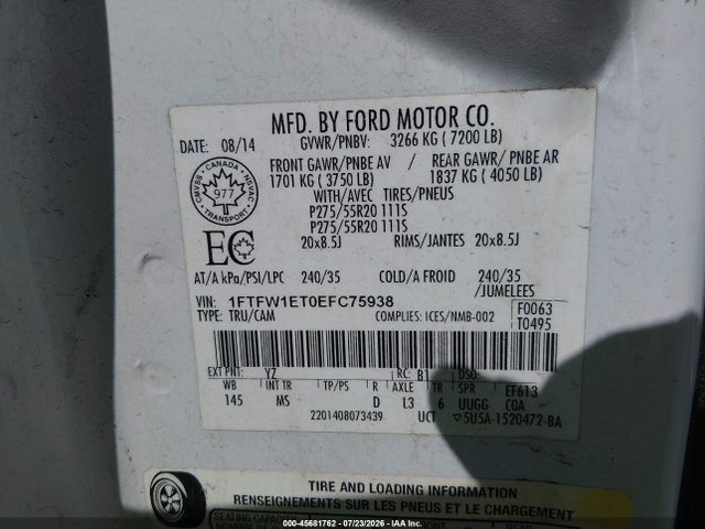 Ford F-150 Xlt 2014 1FTFW1ET0EFC75938 Image 9