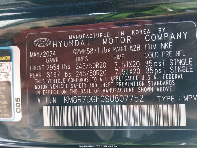 Продаж на аукціоні авто 2025 Hyundai Palisade Calligraphy Night Edition, vin: KM8R7DGE0SU807752, номер лоту: 45681767