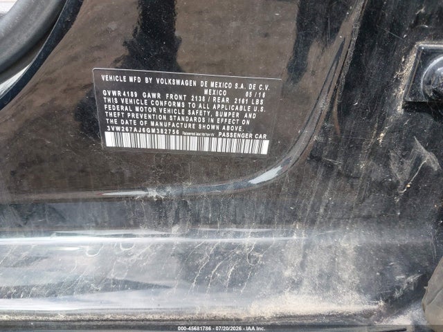 2016 Volkswagen Jetta 1.4t S მანქანა იყიდება აუქციონზე, vin: 3VW267AJ6GM382756, აუქციონის ნომერი: 45681786