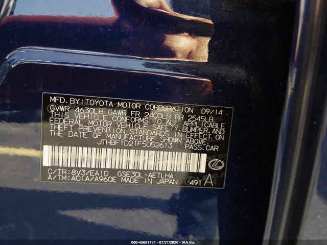 2015 Lexus Is 250 მანქანა იყიდება აუქციონზე, vin: JTHBF1D21F5052613, აუქციონის ნომერი: 45681791