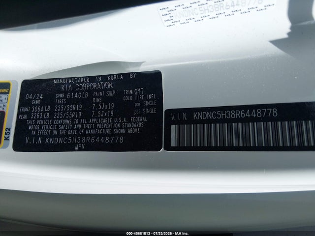2024 Kia Carnival Mpv Ex მანქანა იყიდება აუქციონზე, vin: KNDNC5H38R6448778, აუქციონის ნომერი: 45681813