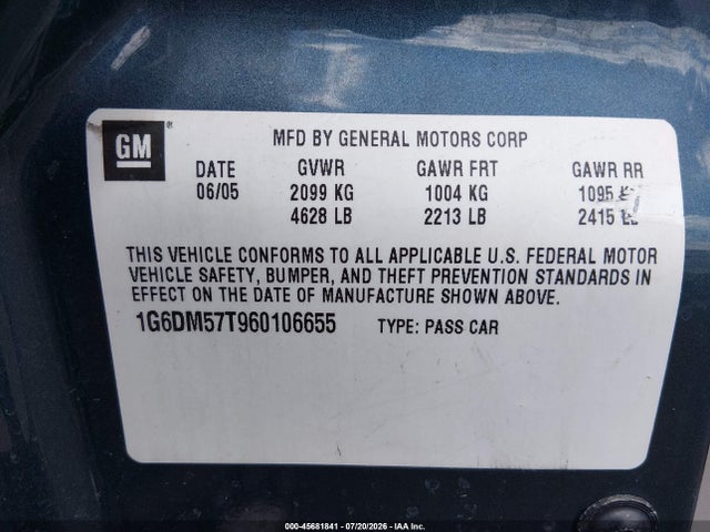 Aukcja sprzedaży 2006 Cadillac Cts Base W/1sa, vin: 1G6DM57T960106655, numer aukcji: 45681841