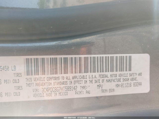 45681849 :رقم المزاد ، 3C4PDCBG7HT589142 vin ، 2017 Dodge Journey Sxt مزاد بيع