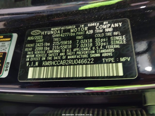 2024 Hyundai Kona Sel მანქანა იყიდება აუქციონზე, vin: KM8HCCAB2RU046622, აუქციონის ნომერი: 45681855