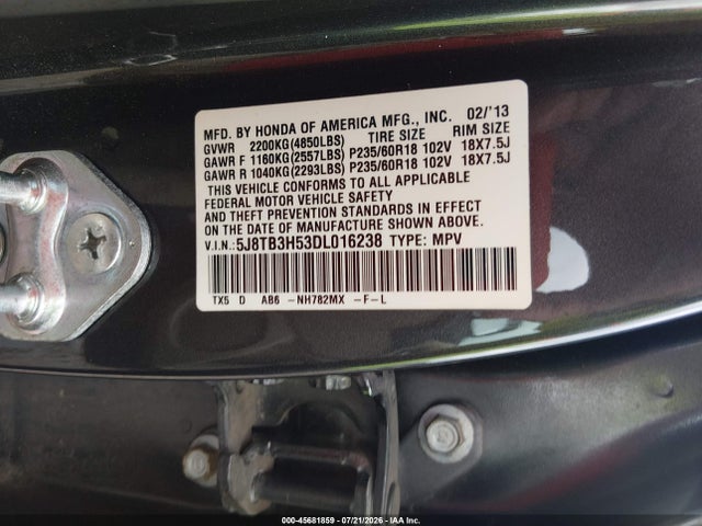 Aukcja sprzedaży 2013 Acura Rdx, vin: 5J8TB3H53DL016238, numer aukcji: 45681859