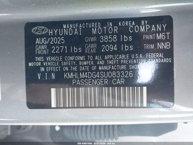 Продажа на аукционе авто 2025 Hyundai Elantra Sel Sport, vin: KMHLM4DG4SU083326, номер лота: 45681868
