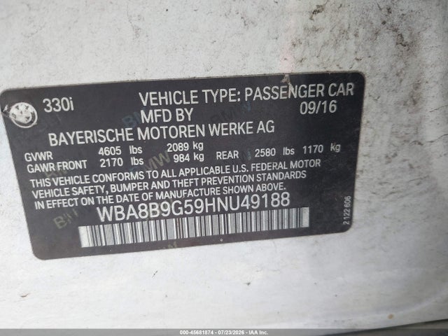 Aukcja sprzedaży 2017 Bmw 3 Series 330i, vin: WBA8B9G59HNU49188, numer aukcji: 45681874