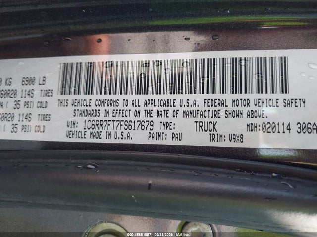 2015 Ram 1500 Express მანქანა იყიდება აუქციონზე, vin: 1C6RR7FT7FS617679, აუქციონის ნომერი: 45681887