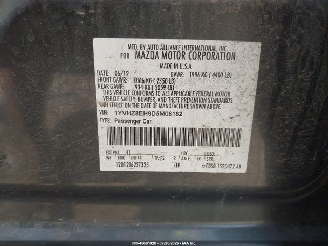 Aukcja sprzedaży 2013 Mazda Mazda6 I Touring Plus, vin: 1YVHZ8EH9D5M08182, numer aukcji: 45681920