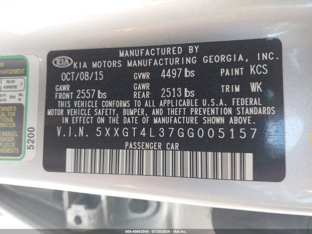KIA Optima Lx 2016 5XXGT4L37GG005157 Image 9