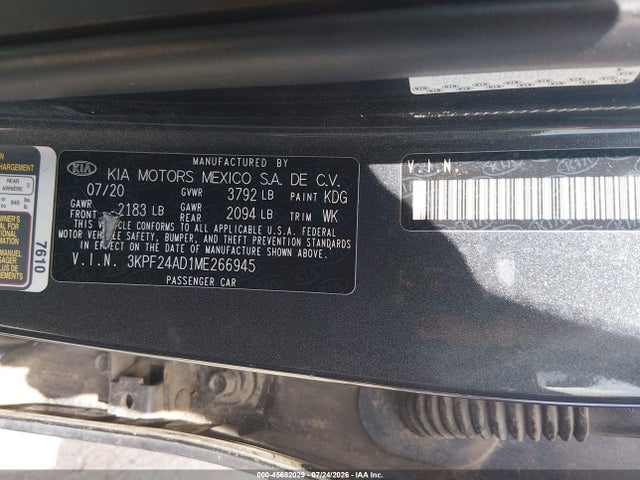 Продаж на аукціоні авто 2021 Kia Forte Lxs, vin: 3KPF24AD1ME266945, номер лоту: 45682029