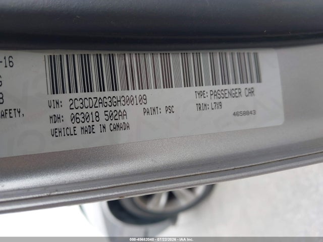 2016 Dodge Challenger Sxt მანქანა იყიდება აუქციონზე, vin: 2C3CDZAG3GH300109, აუქციონის ნომერი: 45682040