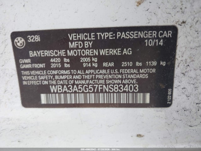 Продажа на аукционе авто 2015 Bmw 328i, vin: WBA3A5G57FNS83403, номер лота: 45682042