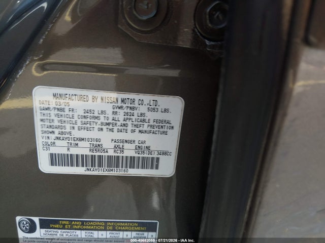 Aukcja sprzedaży 2006 Infiniti M35 Sport, vin: JNKAY01EX6M103160, numer aukcji: 45682059