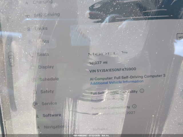 Продаж на аукціоні авто 2022 Tesla Model S Dual Motor All-wheel Drive, vin: 5YJSA1E50NF478900, номер лоту: 45682067