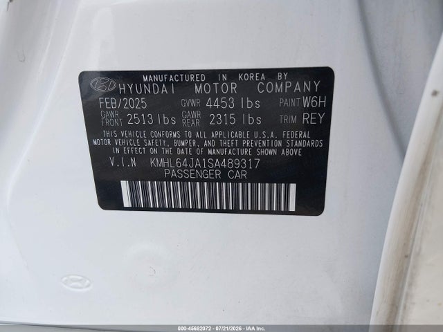 2025 Hyundai Sonata Sel მანქანა იყიდება აუქციონზე, vin: KMHL64JA1SA489317, აუქციონის ნომერი: 45682072
