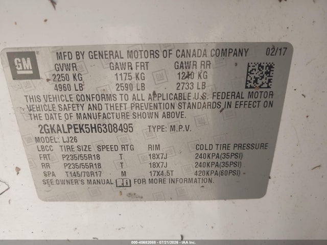 Продаж на аукціоні авто 2017 Gmc Terrain Slt, vin: 2GKALPEK5H6308495, номер лоту: 45682088