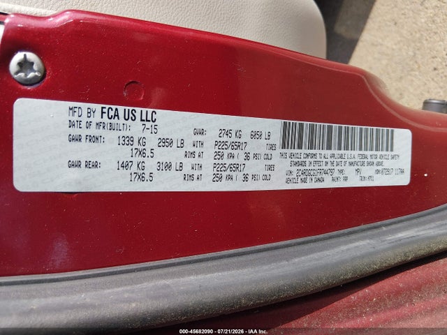 Aukcja sprzedaży 2015 Dodge Grand Caravan Sxt, vin: 2C4RDGCG1FR744797, numer aukcji: 45682090