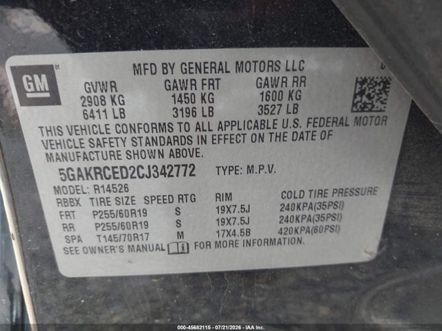 2012 Buick Enclave Leather მანქანა იყიდება აუქციონზე, vin: 5GAKRCED2CJ342772, აუქციონის ნომერი: 45682115