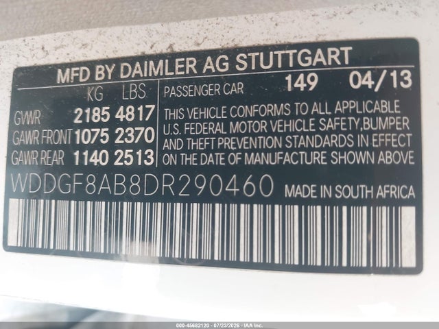 45682120 :رقم المزاد ، WDDGF8AB8DR290460 vin ، 2013 Mercedes-benz C 300 Luxury 4matic مزاد بيع