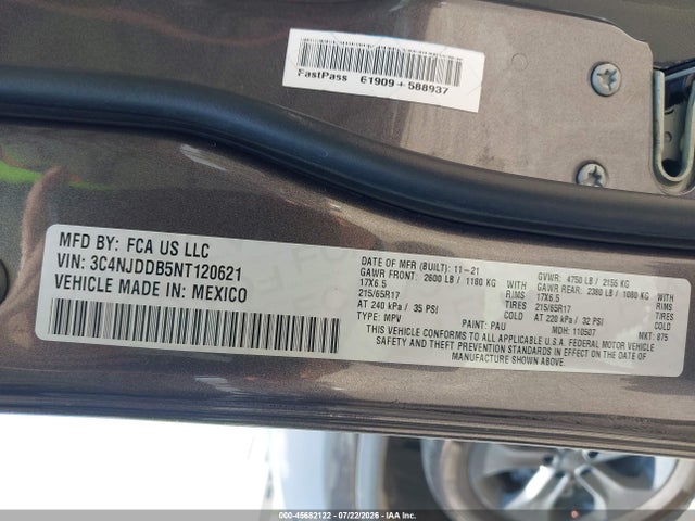 45682122 :رقم المزاد ، 3C4NJDDB5NT120621 vin ، 2022 Jeep Compass Trailhawk 4x4 مزاد بيع