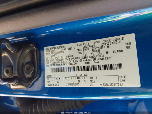 Продаж на аукціоні авто 2019 Ford F-150 Xl, vin: 1FTEW1CP2KKD88309, номер лоту: 45682130