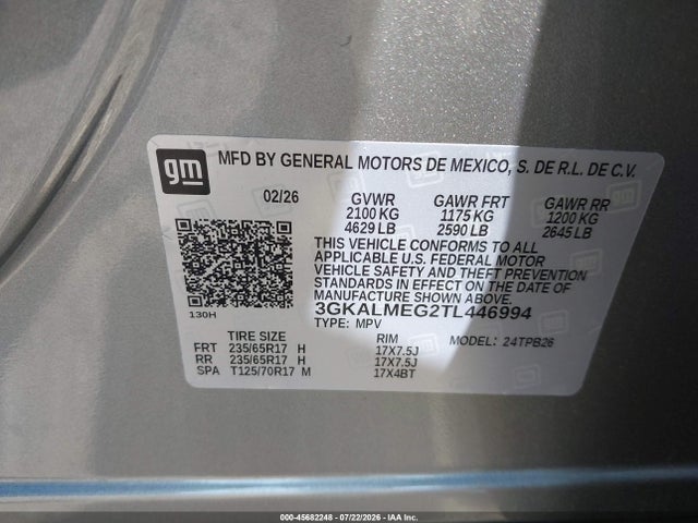 45682248 :رقم المزاد ، 3GKALMEG2TL446994 vin ، 2026 Gmc Terrain Fwd Elevation مزاد بيع