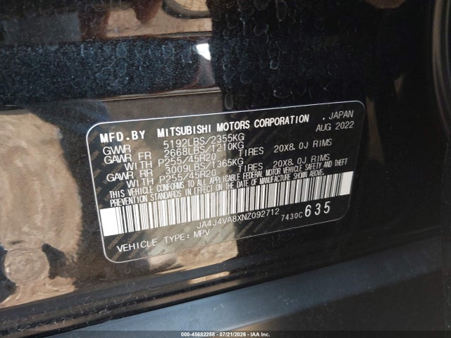 Продаж на аукціоні авто 2022 Mitsubishi Outlander Sel 2.5 S-awc/sel Launch Edition S-awc/sel Special Edition S-awc, vin: JA4J4VA8XNZ092712, номер лоту: 45682258