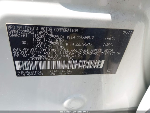 Aukcja sprzedaży 2017 Toyota Rav4 Le, vin: JTMZFREV7HJ709349, numer aukcji: 45682261