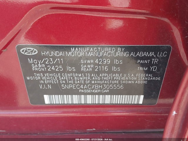 Aukcja sprzedaży 2011 Hyundai Sonata Limited, vin: 5NPEC4ACXBH305556, numer aukcji: 45682268