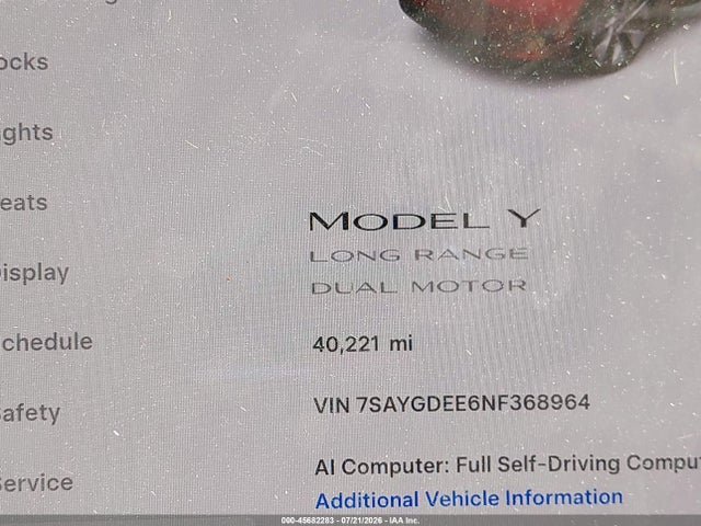 7SAYGDEE6NF368964 Tesla Model Y Long Range Dual Motor All-wheel Drive
