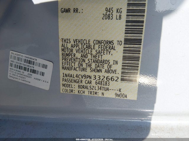 Aukcja sprzedaży 2023 Nissan Altima Sr Vc-turbo Fwd, vin: 1N4AL4CV9PN332662, numer aukcji: 45682328