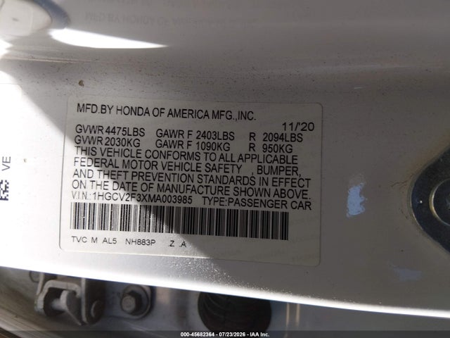 1HGCV2F3XMA003985 Honda Accord Sport 2.0t